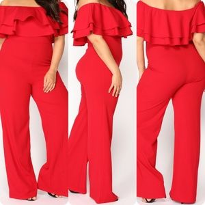 Ready To Ruffle Jumpsuit - Red